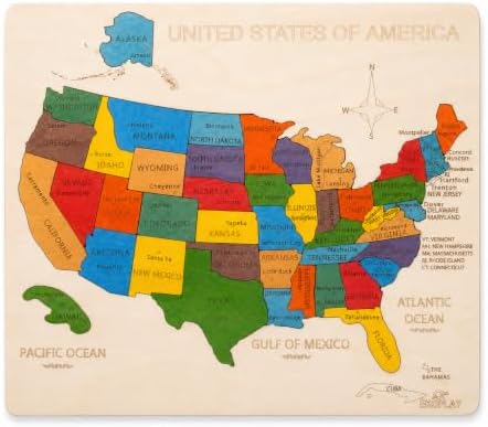 USA Map Wooden Jigsaw Puzzle for Kids | 44 Puzzle Pieces | Learning & Educational Toy Gift for Boys & Girls (ASTM Safety Rating: 3+ Years) by EKOPLAY