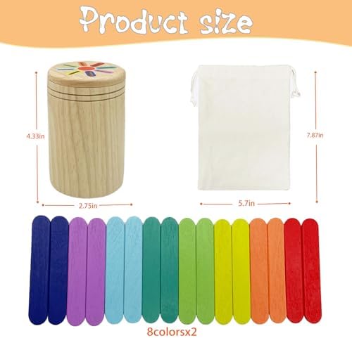 Wooden Montessori Sticks Toys for Kids, 8 Colors Natural Wood Toddler Learning Sorting Toys for 3 Year Old, Sensory Matching Game Birthday Gifts for Boys Girls (Ice Cream Sticks) - Image 6