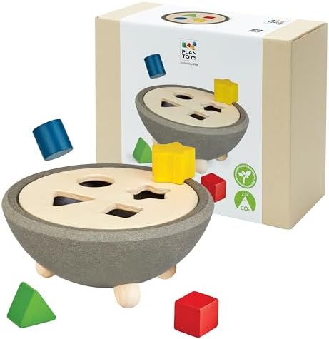 PlanToys® Wooden Sorting Bowl, Montessori Kids Shape Sorter Toy Set Play by PlanToys