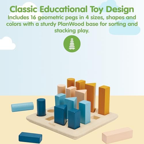 PlanToys® Wooden Geometric Peg Board Montessori Shape Sorting Stacking Toy - Image 2