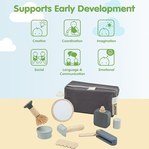 PlanToys® Wooden Pretend Play Grooming Kit for Kids Montessori Barber Set - Image 4