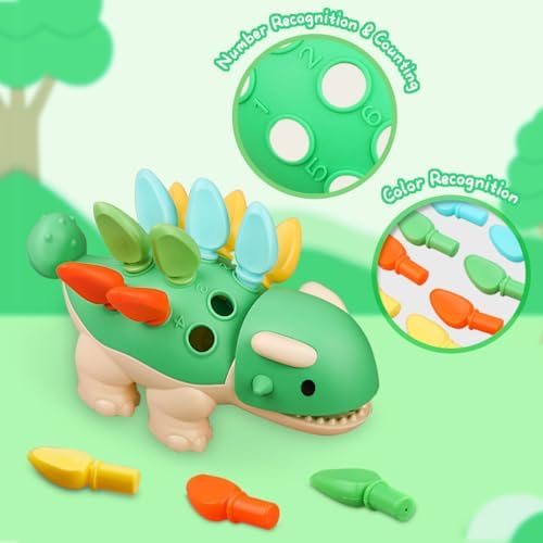 Toddler Montessori Toys Baby Sensory Learning Fine Motor Skills Toy for 6 9 12 Months One Year Old Boy Girl Birthday Gift Ages 1 2 3 4 Kid Dinosaur Educational Toys Sorting Stacking Color Recognition - Image 2