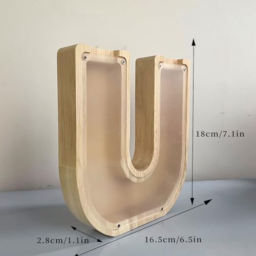 Wooden Letter Piggy Bank for Kids Boys Girls, A-Z Letters Wood Coin Bank Money Box, Piggy Bank for Toddler Family Christmas Birthday Gift(U) - Image 7