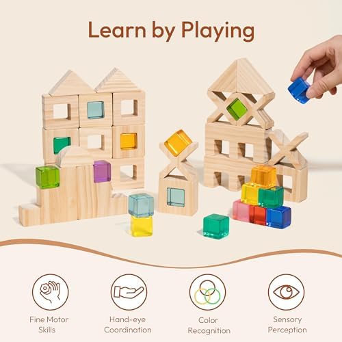 Woodtoe 47 PCS Rainbow Blocks Set, Wooden Building Blocks for Kids Ages 3-6 - Image 6
