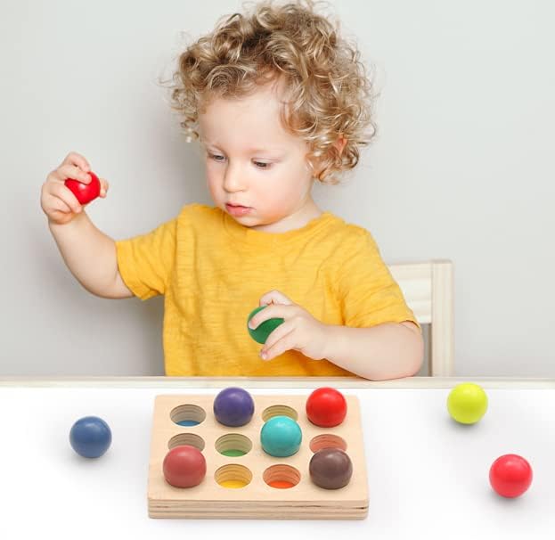 ibwaae Wooden Color Sorting Balls Game Peg Board Rainbow Color Matching Toys 12 Pcs Activities Balls Montessori Toys for Toddlers - Image 2