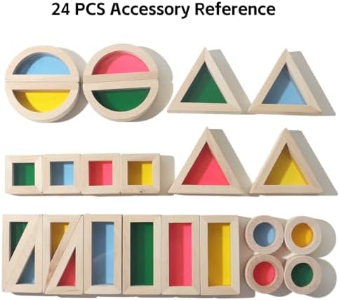 Dinhon 24-Piece Acrylic Montessori Blocks for 18+ Months -Rainbow Stacking Toy, Non-Toxic Wooden Framed Geometric Blocks for Early STEM Learning & Sensory Play, Ideal Gift for Boys/Girls - Image 3