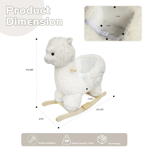 Alpaca Rocking Horse with Sound and Music for Ages 12-36 Months, Beige - Image 4