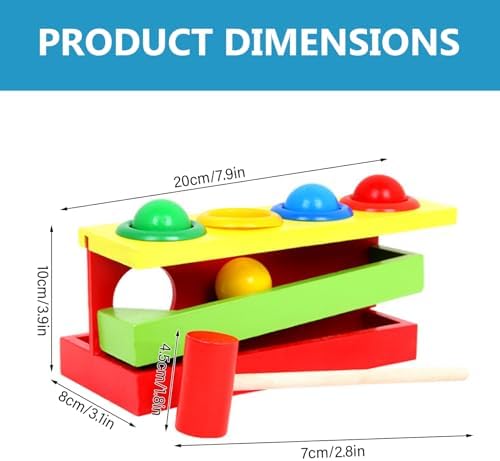 Wooden Montessori Toy for Toddlers 1-3, Hammer Toy, Pounding Bench with Colorful Balls for Hand-Eye Coordination & Fine Motor Skills Development - Image 2