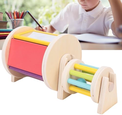 Wooden Rotating Sensory Toy with 5 Vibrant Colors for Tummy Time Fine Motor Skills Early Education Beech Wood - Image 4