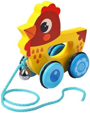 predolo Handmade Wooden Pull Toy, Walking Wooden Toys, Push Pull Toy, Pull Along Toy with String for Children 1 Year Olds Gifts, Chicken by Unknown