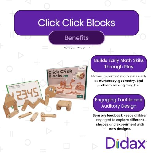 Didax Click-Click Blocks 33-Piece Set – Hands-On STEM Building Blocks for Early Math, Patterning & Spatial Reasoning | Interlocking Educational Manipulatives for PreK–1 Classroom & Homeschool Learning - Image 2
