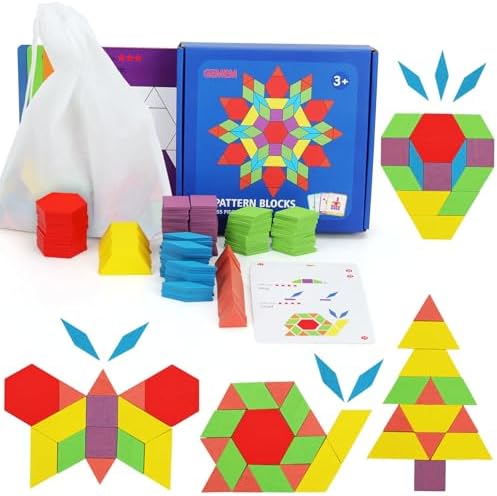 155 Pcs Wooden Pattern Blocks Set Geometric Shape Puzzle by GEMEM