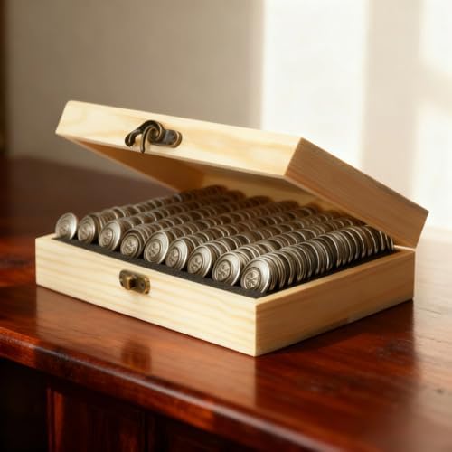 Wooden Coin Storage Box, Solid Wood Collector Case, Multi-Grid Design with Soft Padded Interior, 8.5 x 1.8 x 5.3 in, for Coin Collection & Display, Handmade, Gift Packaging - Image 3