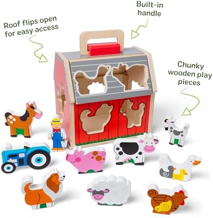 Melissa & Doug Take-Along Wooden Toy Barn, 11-Pc Portable Toddler Playset with Farm Animals & Pop-Up Roof, Preschool Learning Toys for Girls & Boys 2+ - Image 3