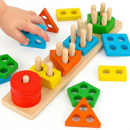 LovesTown Wooden Stacking Sorting Toy, 20PCS by Lovestown