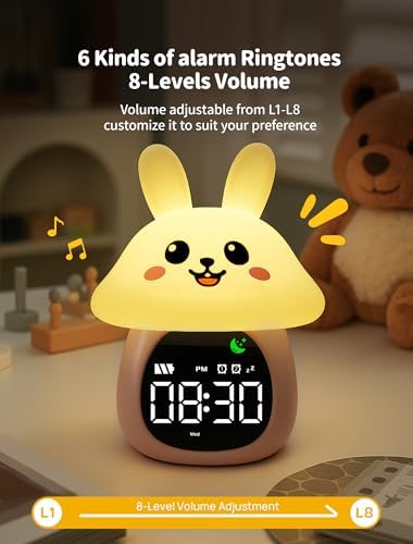 MASHI Mushroom Bunny Kids Alarm Clock with Time to Wake Sleep Trainer - Image 6