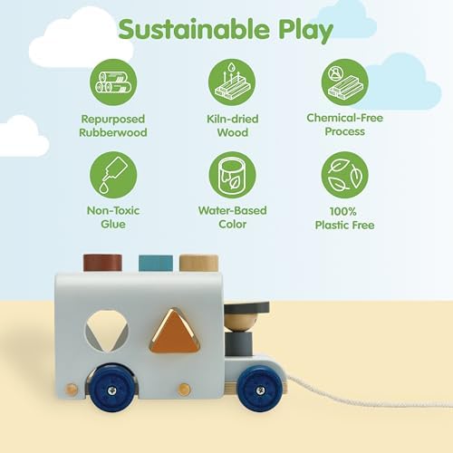 PlanToys® Wooden Shape Sorting Bus Toy for Kids Ages 3+ Montessori Play Set - Image 3