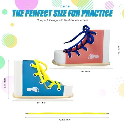 Learn to Tie Shoes for Kids, Wooden Lacing Sneaker Toy,Montessori Educational Toy for Toddlers Ages 4-8 - Image 5