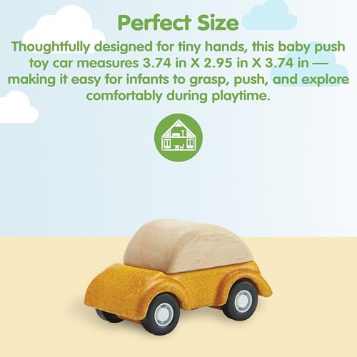 PlanToys® Yellow Car Wooden Montessori Vehicle Kids Indoor Outdoor Play Toy - Image 2