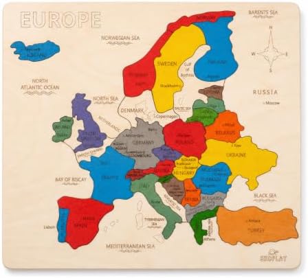Europe Map Wooden Jigsaw Puzzle for Kids | 33 Puzzle Pieces | Learning & Educational Toy Gift for Boys & Girls Ages 4 Years and Above by EKOPLAY