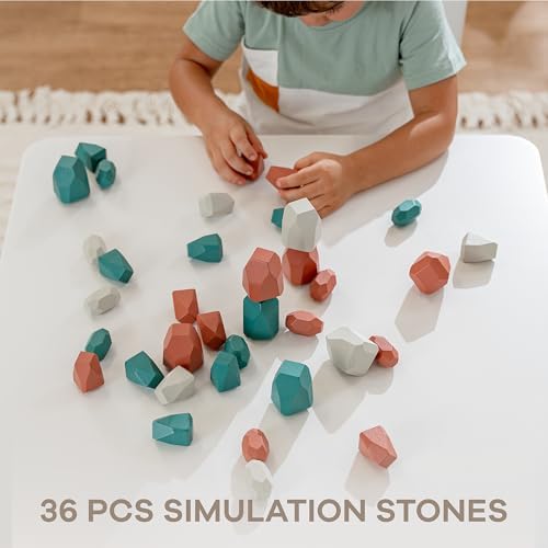 Comfy Cubs Stacking Rocks 36 Pieces, 36 Months+, Educational Toddler Stacking Blocks, Promotes Imagination, Balance & Fine Motor Skills - Wooden Rocks Sensory Toys Gift for Kid, Dino Pack - Image 5