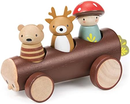 Tender Leaf Toys - Timber Taxi - Wooden Log Shaped Push Vehicle with 3 Removeable Characters - Open-Ended Play Toy, Explore Role-Play and Imagination for Boys and Girls - Age 18m+ by TenderLeaf