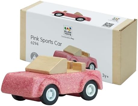 PlanToys® Pink Sports Car Wooden Montessori Vehicle Kids Indoor Play Toy by PlanToys