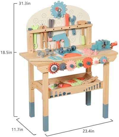 WOODENFUN Wooden Power Tool Workbench for Kids, Pretend Play Tools Sets - Image 4