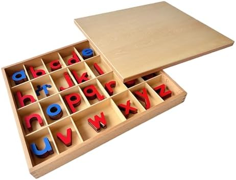 Premium Wooden Movable Alphabet 15in 2.5 lbs,155 Lowercase Letters with Beechwood Box,Montessori Toys Red Blue Letters for First Writing Reading Homeschool Language Material Small Movable Alphabet - Image 4