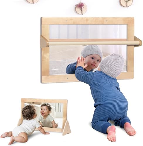 3-in-1 Baby Montessori Non-Shatter Sensory Mirror w/ 2 Pull Up Bars by KRAND