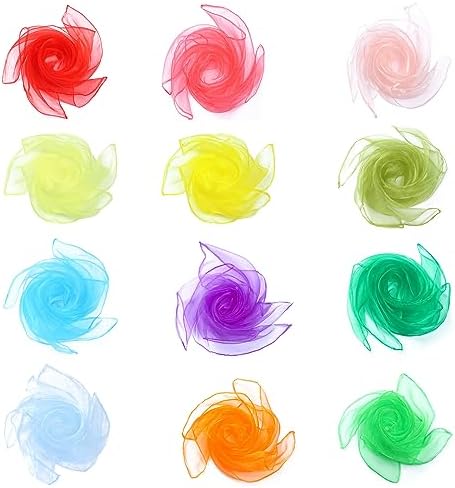 KIMOBER 12PCS Square Dance Scarves,12 Colors Juggling Silk Magic Tricks Music Movement Scarf Props (24in × 24 Inches) - Image 2