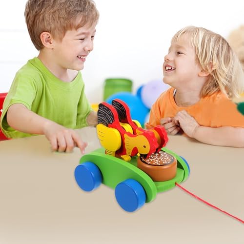 Chicken Pull Along Wooden Toy Cart for Boys and Girls, Early Education - Image 6