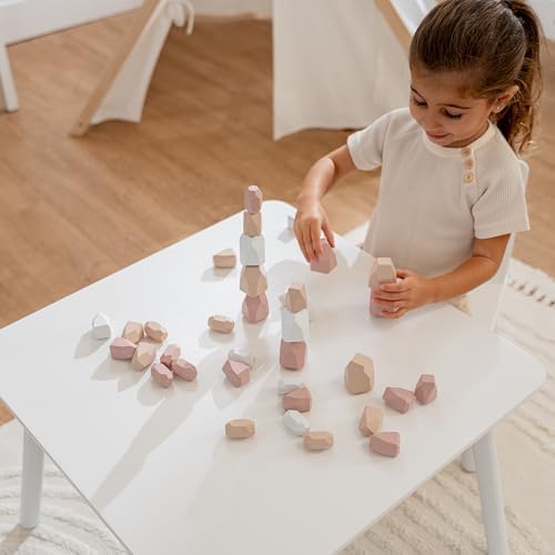 Comfy Cubs Stacking Rocks 36 Pieces, 36 Months+, Educational Toddler Stacking Blocks, Promotes Imagination, Balance & Fine Motor Skills - Wooden Rocks Sensory Toys Gift for Kid, Girl Pack - Image 2