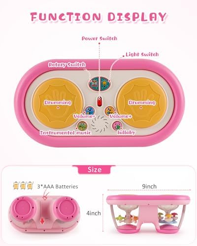 Baby Toys for 6 to 12 Months: 7 Models Pink Rotating Light Up Drum Musical Instruments for 12-18 Months Kids, Tummy Time Toys for Baby 0-3-6-9 Months, Walker for Boy Girl Gifts - Image 4