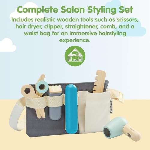 PlanToys® Wooden Hair Dresser Kit for Kids with Scissors, Hair Dryer & Comb - Image 2