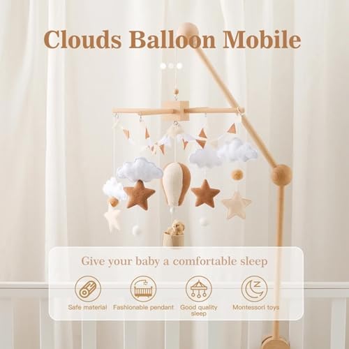 Wooden Bed Bell Crib Mobile with Music Box – Soft Felt Cartoon Bear Hanging Rattle Toy for Nursery Decor, Handcrafted Montessori-Inspired Crib Mobile (Brown) - Image 4