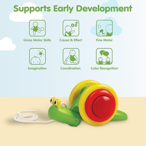 PlanToys® Snail Pull Toy for Toddlers Eco-Friendly Wooden Walking Kids Set - Image 4