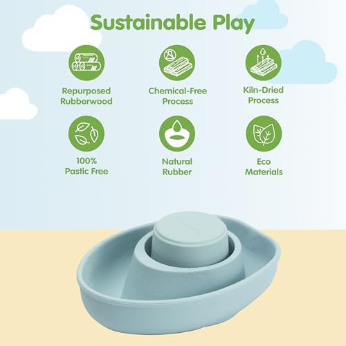 PlanToys® Pastel Blue Rubber Convertible Boat Water & Bath Play Toy Kids - Image 3