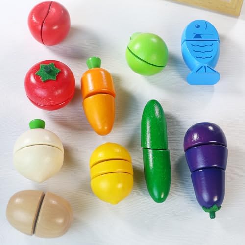 Dailyfunn Wooden Pretend Play Foods Set for Kids Kitchen Montessori Cutting Playset Toys with Storage Box - Image 6