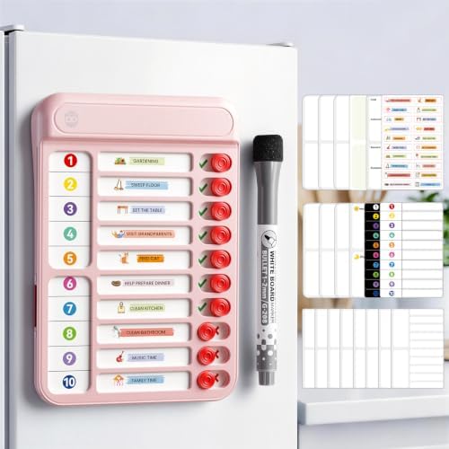 Chore Chart for Kids, to Do List Board with Sliders 19 Personalizable Sheets and Marker Visual Schedule for Kids with Autism Routine Chart Magnetic Dry Erase Board for Refrigerator, Desk, Home - Pink by Home