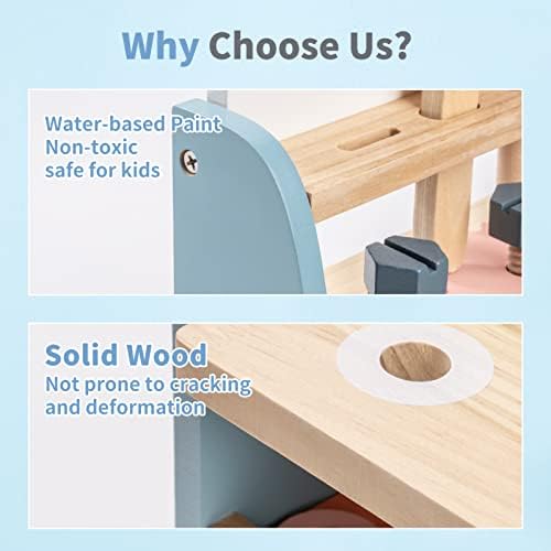 ROBOTIME Tool Bench Set for Toddlers - Mini Wooden Work Bench for Kids, Construction Toys w/Wooden Tools, Educational Pretend Play Gift Building Toy Tools Set for 18 Months 2 3 4 5 Boys Girls - Image 5