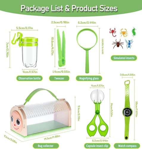 Bug Catcher for Kids Bug Catching Kit,Critter Habitat Box Insect Collecting,Includes Carrying Handle and Easy-Access Door,with Bug Tong,Tweezer & Magnifying Glass,Gift for Boys and Girls - Image 4