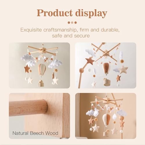 Wooden Bed Bell Crib Mobile with Music Box – Soft Felt Cartoon Bear Hanging Rattle Toy for Nursery Decor, Handcrafted Montessori-Inspired Crib Mobile (Brown) - Image 5