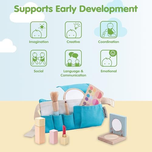 PlanToys® Pretend Play Wooden Makeup Set for Kids with Mirror & Lipstick - Image 5