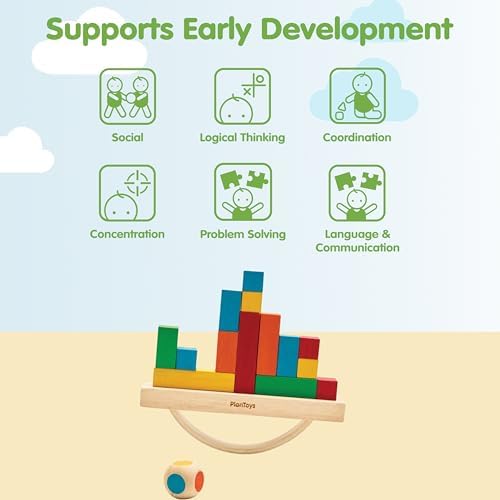 PlanToys® Balancing Cargo Game | Wooden Balance Toy for Toddlers 3Y+ | Develops Hand-Eye Coordination, Problem-Solving & Logical Thinking | Interactive Toy with 14 Blocks & Die - Image 4