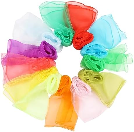 KIMOBER 12PCS Square Dance Scarves,12 Colors Juggling Silk Magic Tricks Music Movement Scarf Props (24in × 24 Inches) by KIMOBER