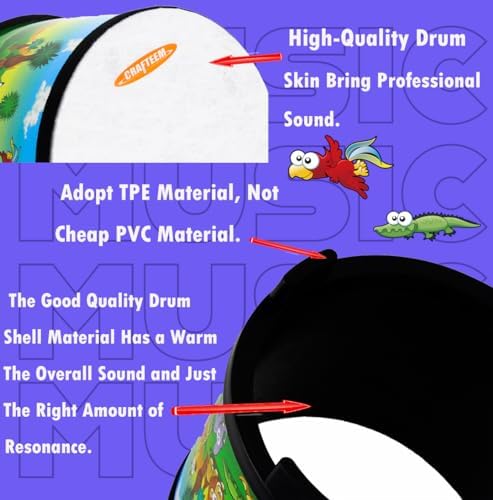 Crafteem Floor Tom Drum for Kids 8-inch Percussion Instrument Music Drum with 2 Mallets and Color Maracas for Baby Children Special Christmas Birthday Toy Gift - Image 5