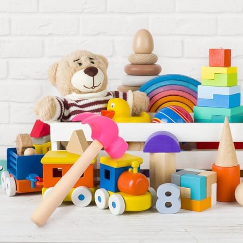 Fowecelt Wooden Hammer Toys Simulation Hammers Maintenance Tools Educational Toys for Kids Birthday Party Games Supplies (Pink) - Image 5