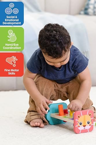 Jasey's Toy Chest Tap & Learn Wooden Hammer Bench for Kids | Pounding Toy with Mallet & Colorful Pegs | Montessori Fine Motor Skill Toy for Toddlers Ages 12+ Months - Image 4