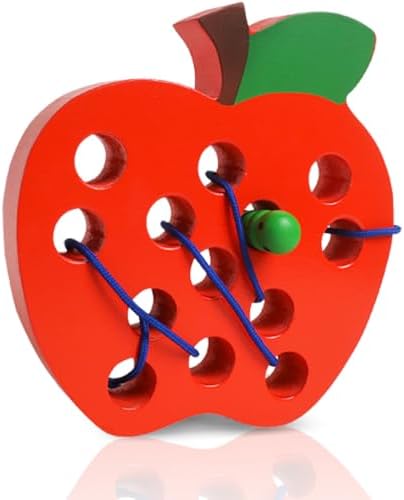 Lacing Toys for Kids,Wooden Threading Apple Travel Toys,Montessori Education Sensory Learning Fine Motor Skills, Wooden Block Puzzle Gifts for 3 Year Old Kids Boys Girls by NAODONGLI